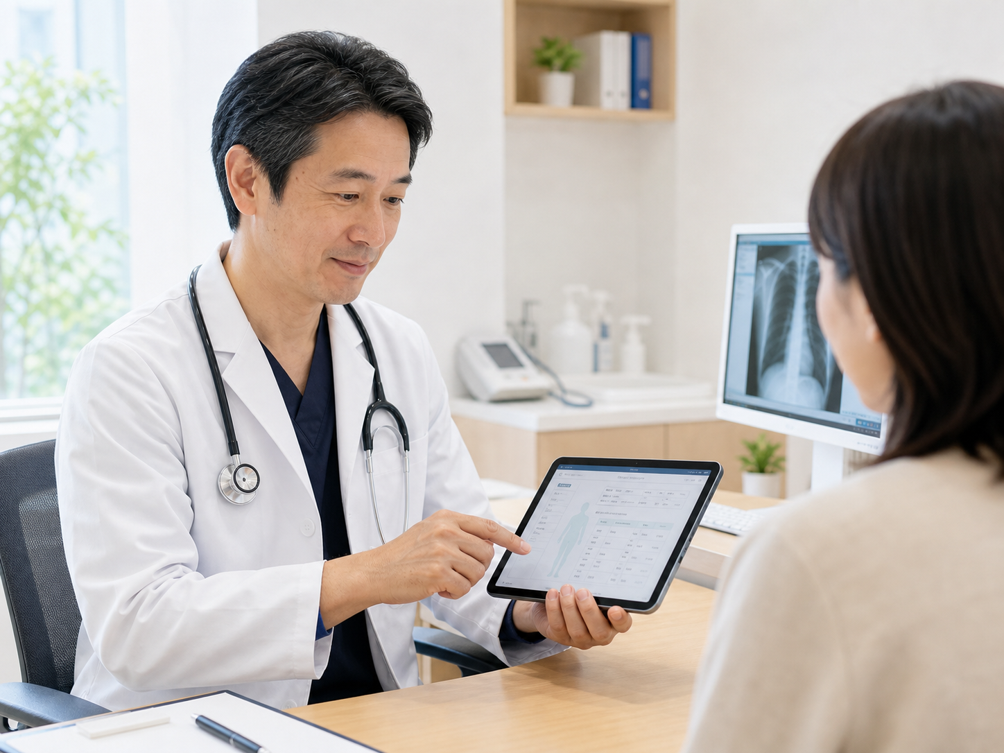 タブレットで診療データを確認する医師